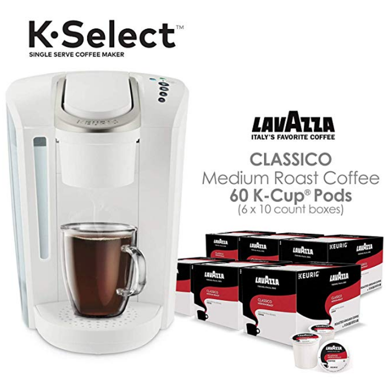 Keurig K-Select Coffee Maker Brewer, Matte White & Lavazza Classic , 60 count $118.99，free shipping
