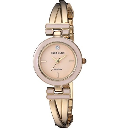 Anne Klein Women's AK/2622LPGB Diamond-Accented Gold-Tone Crossover Bangle Watch, Only $24.49