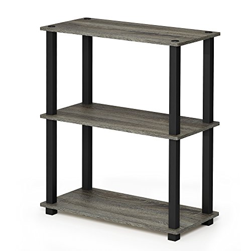 Furinno 18025GYW/BK Turn-S-Tube 3 Compact Multipurpose Shelf with Square, 3-Tier, French Oak Grey/Black Square Tube, Only $17.00