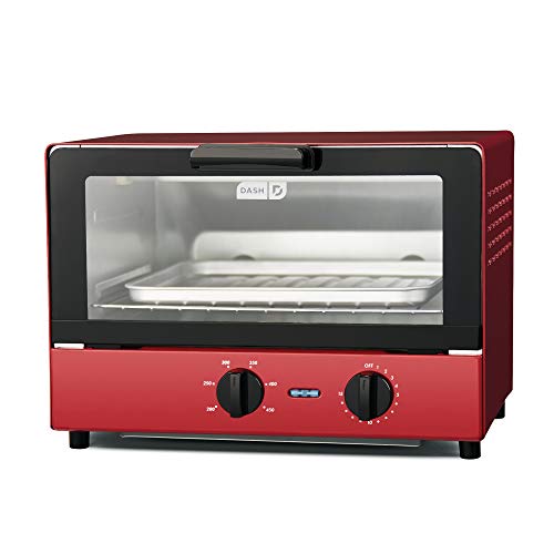 Dash Compact Toaster Oven Cooker for Bread, Bagels, Cookies, Pizza, Paninis & More with Baking Tray, Rack + Auto Shut Off Feature - Red, Only $19.99