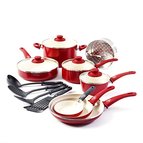 GreenLife Soft Grip 16pc Ceramic Non-Stick Cookware Set, Red, Only $55.99, free shipping