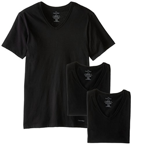 Calvin Klein Men's Undershirts Cotton Classics 3 Pack Slim Fit V Neck Tshirts, Black, Medium, Only $16.09, You Save $23.41(59%)