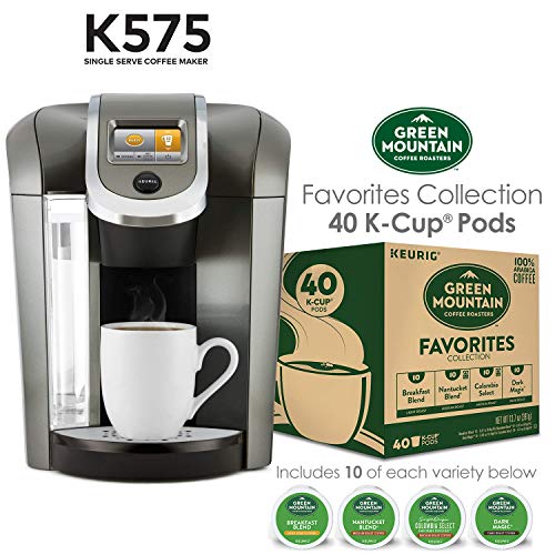 Keurig K575 Single Serve K-Cup Pod Coffee Maker, Platinum and Green Mountain Coffee Roasters Favorites Collection, 40 Count (Ships Separately), Only $109.99, free shipping