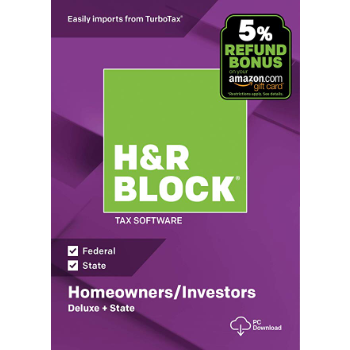好价！H&R Block 报税软件豪华版 +State 2018 + 5%返税Amazon礼卡返现 $22.99