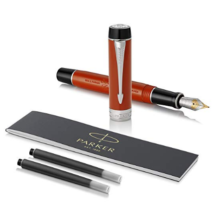 Parker Duofold Prestige Burgundy Fountain Pen, Fine Nib, Blue Ink $229.85，free shipping