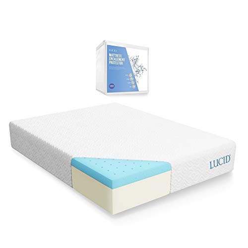 LUCID 10 Inch Gel Memory Foam Mattress with LUCID Encasement Mattress Protector - Queen, Only $238.99, free shipping