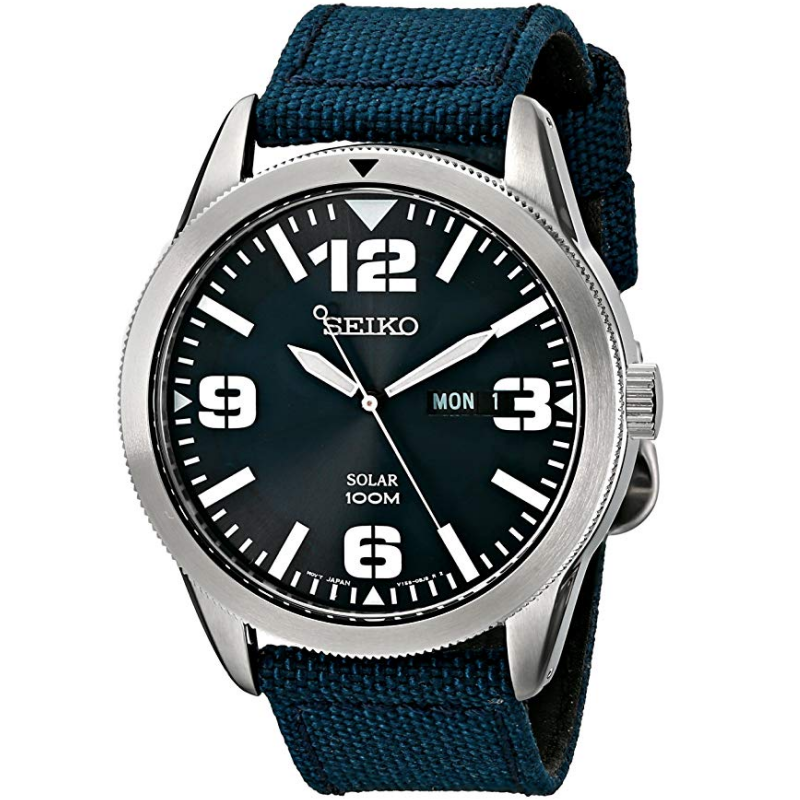 Seiko Men's Blue Dial Blue Nylon Strap Solar Watch $89.95，free shipping