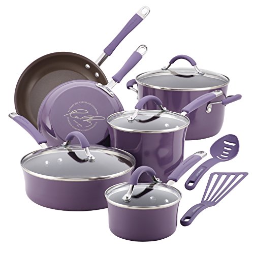 Rachael Ray Cucina Hard Porcelain Enamel Nonstick Cookware Set, 12-Piece, Lavender Purple, Only $81.91, free shipping