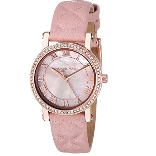 大降！史低价！ Michael Kors MK2683 粉色皮质表带石英女士手表，原价$195.00，现仅售$55.00，免运费