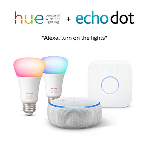 Philips Hue A19彩色 智能灯泡入门套装 + Echo Dot，原价$149.99，现仅售$89.99，免运费！