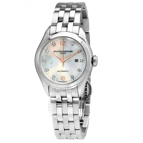 BAUME ET MERCIER Baume and Mercier Clifton Mother of Pearl Diamond Dial Steel Automatic Ladies Watch 10151 Item No. A10151, only $975.00 after using coupon code, free shipping