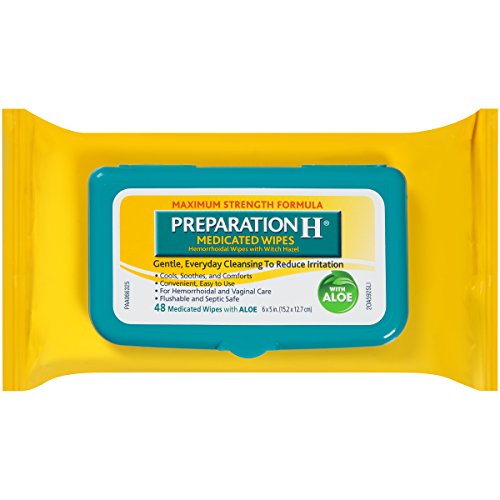 Preparation H (48 Count) Flushable Medicated Hemorrhoid Wipes, Maximum Strength Relief with Witch Hazel and Aloe, Pouch (Pack of 4), Only $14.91