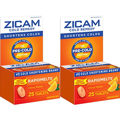 Zicam Cold Remedy RapidMelts Citrus Flavor Quick Dissolve Tablets, 25 Count (Pack of 2), Homeopathic Pre-Cold Medicine for Shortening Colds, Only $19.92