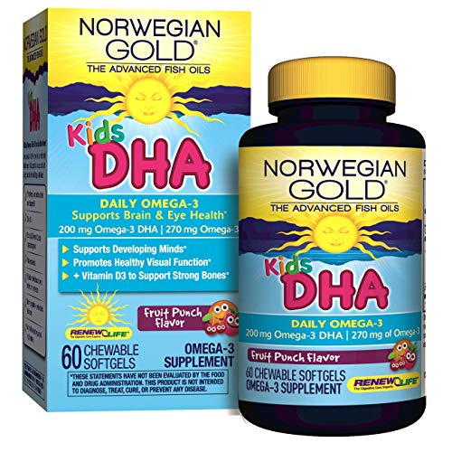 Renew Life Norwegian Gold Kids DHA – Kids DHA, Fish Oil Omega 3 Supplement – Fruit Punch Flavor, 60 Chewable Softgel Capsules, Only $9.58, free shipping after clipping coupon and using SS