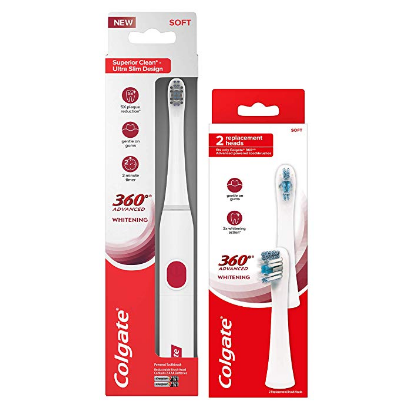 Colgate 360 Advanced 美白電動牙刷 含3個替換刷頭，現點擊Coupon僅售$19.19，免運費