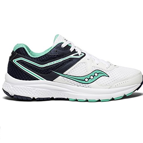 Saucony Women's Cohesion 11 Running Shoe, White/Teal, 5.5 Wide US, Only $16.29, free shipping