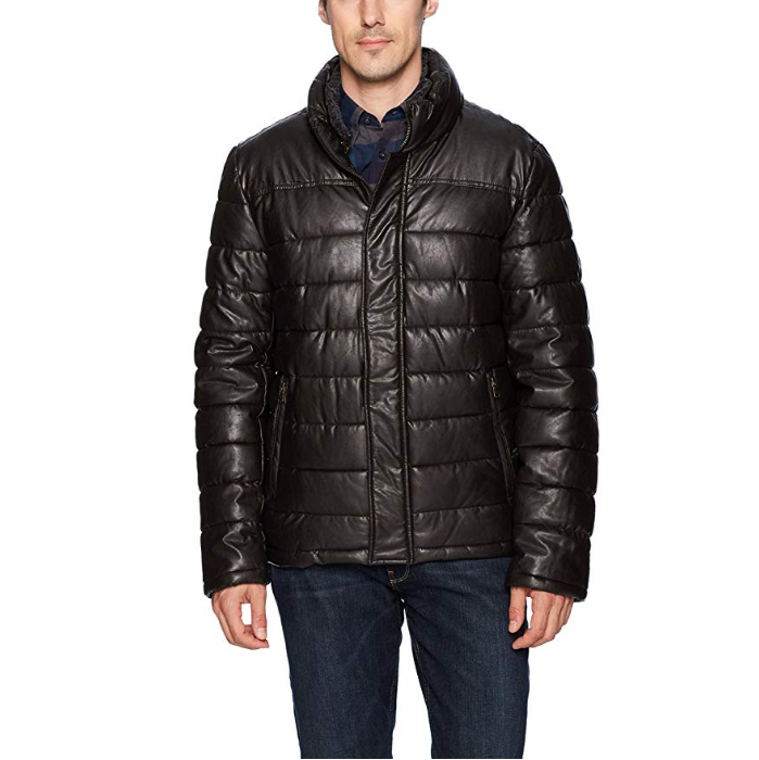 Dockers Men's Lamb Touch Faux Leather Puffer Jacket $33.58，free shipping