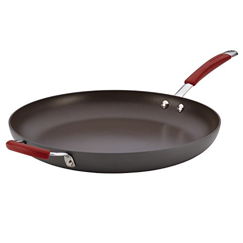 Rachael Ray Cucina Hard-Anodized Nonstick Skillet with Helper Handle, 14-Inch, Gray/Cranberry Red, Only $24.14, free shipping