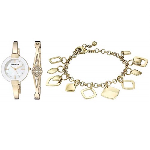 史低价！Anne Klein 施华洛世奇水晶珍珠母贝腕表套装，原价$150.00，现仅售$49.00，免运费