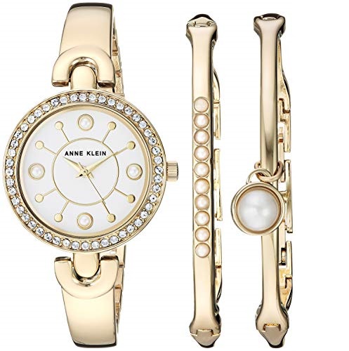 Anne Klein Women's AK/3288GBST Swarovski Crystal Accented Gold-Tone Watch and Bangle Set, Only $49.99, free shipping