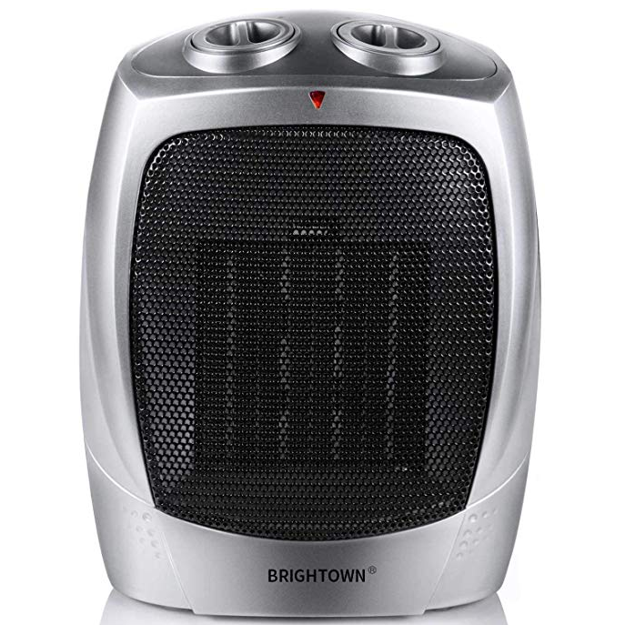 Brightown Ceramic Space Heater 750W/1500W ETL Listed Portable Electric Heater with Adjustable Thermostat, Normal Fan and Safety Tip Over Switch $20.99，free shipping