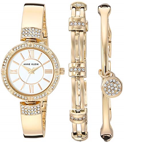 Anne Klein Women's AK/3294GBST Swarovski Crystal Accented Gold-Tone Bangle Watch and Bracelet Set, Only $44.99, free shipping