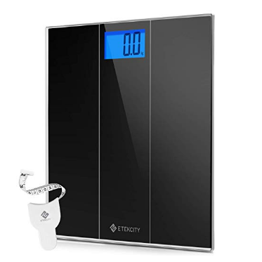 Etekcity Digital Body Weight Bathroom Scale with Step-On Technology, 400 Pounds, Body Tape Measure Included, Elegant Black (12