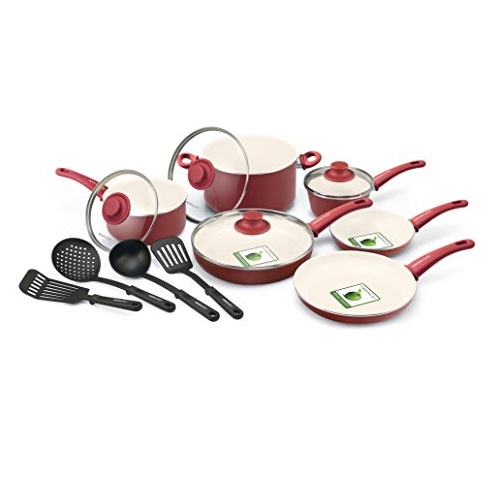 GreenLife CW0005103 Soft Grip Absolutely Toxin-Free Healthy Ceramic Nonstick Dishwasher/Oven Safe Stay Cool Handle Cookware Set, 14-Piece, Burgundy, Only $59.99, free shipping