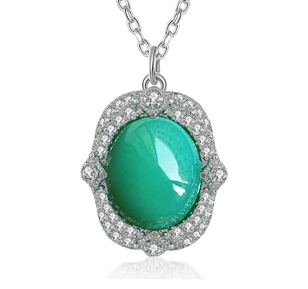 Caperci ♥Christmas Day Gifts♥ Sterling Silver Pavé CZ and Natural Opal Pendant Necklace, 18