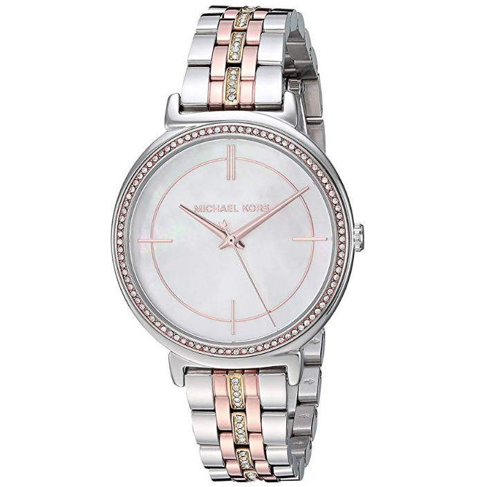 Michael Kors Watches Women's Cinthia Three-Hand Tri-Tone Stainless Steel Watch $109.99，free shipping