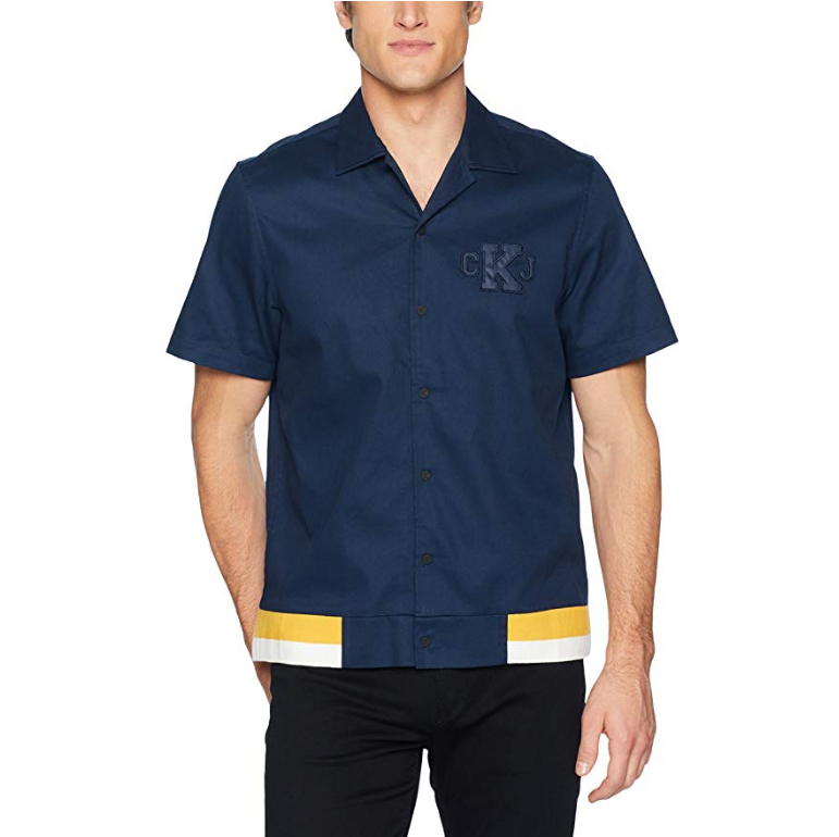 Calvin Klein Men's Short Sleeve Button Down Shirt Rib Tibbing Hem $15.65，free shipping
