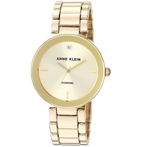 Anne Klein Women's AK/1362CHGB  Diamond Dial Gold-Tone Bracelet Watch, Only $33.99, free shipping