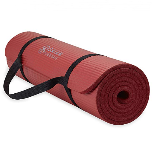 Gaiam Essentials Yoga Fitness & Exercise Mat with Easy-Cinch Yoga Mat Carrier Carrying Strap (72