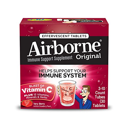 Vitamin C 1000mg - Airborne Very Berry Flavored Effervescent Tablet, 30 count - Immune Support Minerals & Herbs,  Antioxidants (Vitamin A, C & E), Zinc, Fast Absorption , Only $6.98