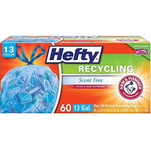Hefty Recycling Trash / Garbage Bags (Blue, Kitchen Drawstring, 13 Gallon, 60 Count), Only $5.84, free shipping after using SS