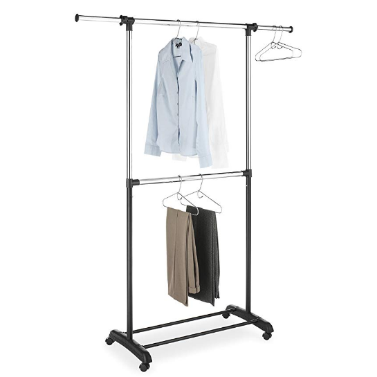 Whitmor Adjustable 2-Rod Garment Rack - Rolling Clothes Organizer - Black and Chrome $14.39