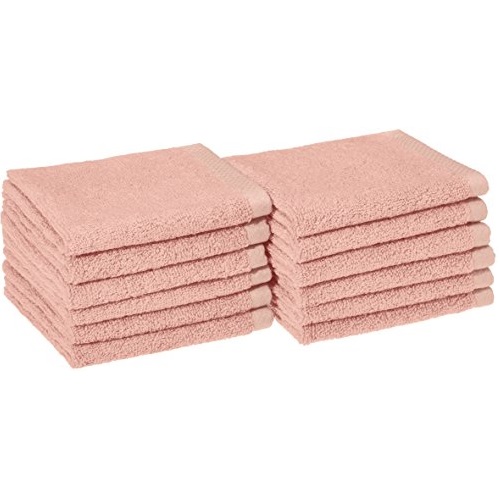 AmazonBasics Quick-Dry Washcloth - 100% Cotton, 12-Pack, Petal Pink, Only $5.31, You Save $10.68(67%)
