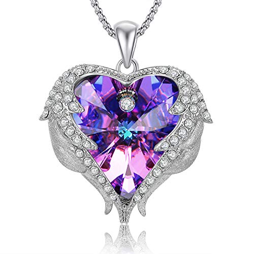 Valentine Deal! Caperci Angel Wings Sparkling Swarovski Crystal Heart Pendant Necklace, 18'' only $18.35 with coupon