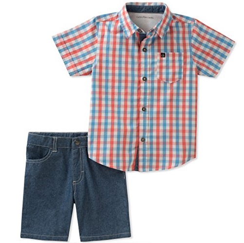Calvin Klein Baby Boys 2 Pieces Shirt Shorts Set, Blue/red, 3-6 Months, Only $8.62