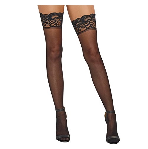 Dreamgirl Women's Sheer Lace Top Thigh Highs, Black, One Size, Only $7.50