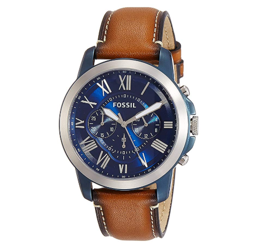 Fossil Men's 44mm Grant Blue and Silvertone Watch with Light Brown Strap only  $78.18