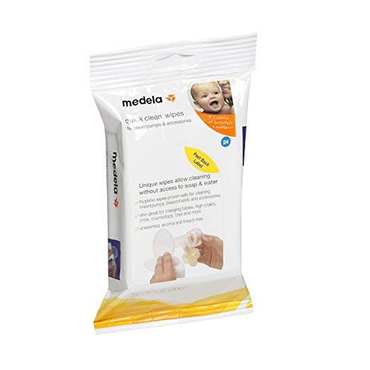 Medela, Quick Clean Breast Pump and Accessory Wipes, Convenient Portable Cleaning, Hygienic Wipes Safe for Tables, Chairs, Cribs, and Countertops, 24 Wipes Per Resealable Pack, Only $7.19