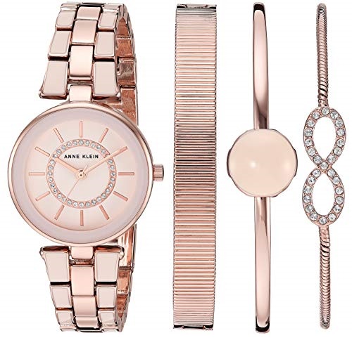 史低價！Anne Klein 安妮克萊因 3286BKST 女式手錶手鐲套裝，原價$175.00，現僅售$49.99，免運費。3色同價！