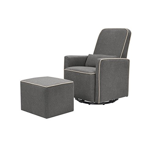 DaVinci Olive Upholstered Swivel Glider with Bonus Ottoman, Dark Grey with Cream Piping, Only $249.00, free shipping