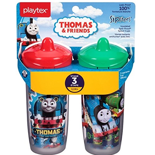Playtex Sipsters Stage 3 Thomas The Train Spill-Proof, Leak-Proof, Break-Proof Insulated Spout Sippy Cups - 9 Ounce - 2 Count (Color/Theme May Vary), Only $8.99
