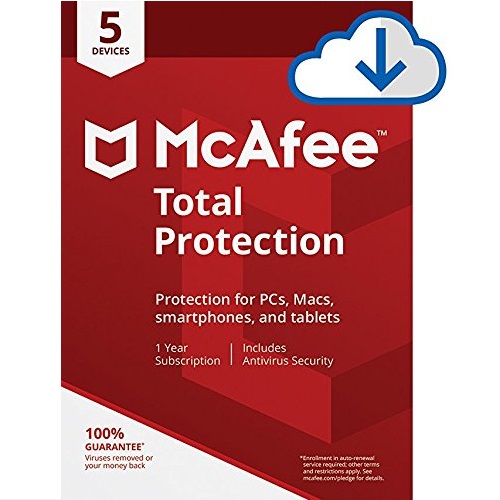 McAfee Total Protection|Antivirus| Internet Security| 5 Device| 1 Year Subscription| PC/Mac Download|2019 Ready, Only $19.99, You Save $70.00(78%)