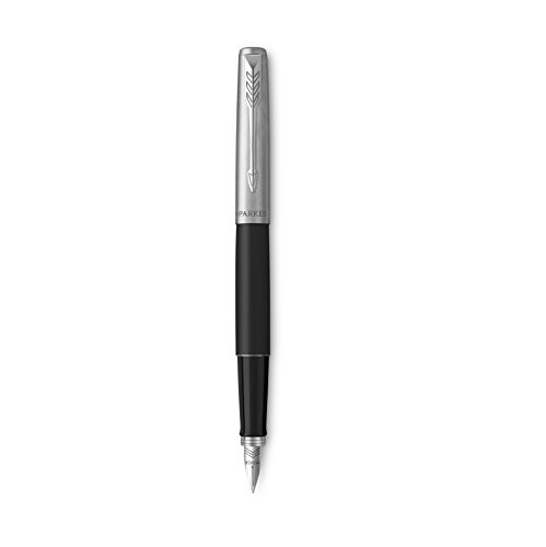 Parker Jotter Fountain Pen, Black Metal Body, Medium Point, Blue Ink, Includes Gift Box, Only $11.49