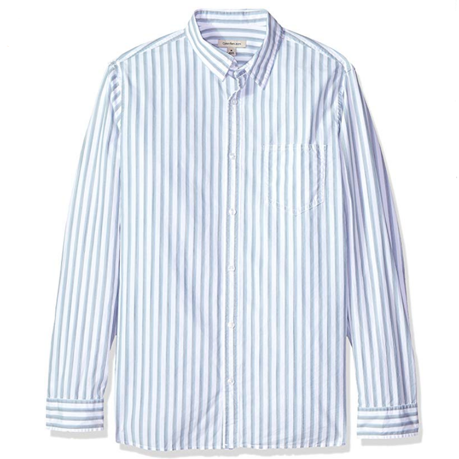 Calvin Klein Men's Long Sleeve Button Down Shirt Vertical Space Dye Stripe $25.00