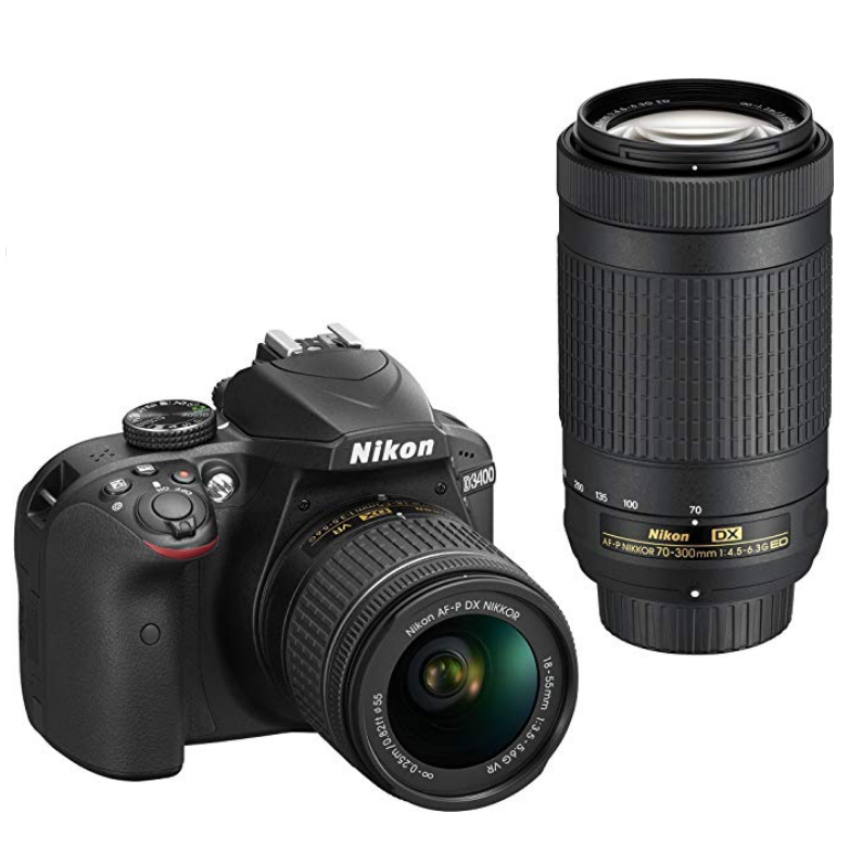 史低价！Nikon D3400 APS-C 单反 + 18-55mm & 70-300mm 镜头，原价$996.95，现仅售$496.95，免运费