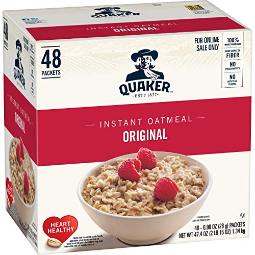 Quaker Instant Oatmeal, Original, 48 Count, 0.98 oz Packets (Packaging May Vary), Only $9.48